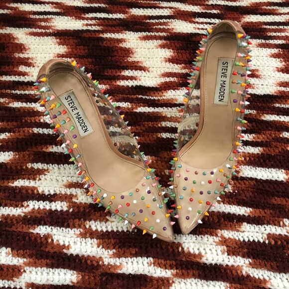Steve Madden Clear Heels with Multicolor Studs - Picture 2 of 6